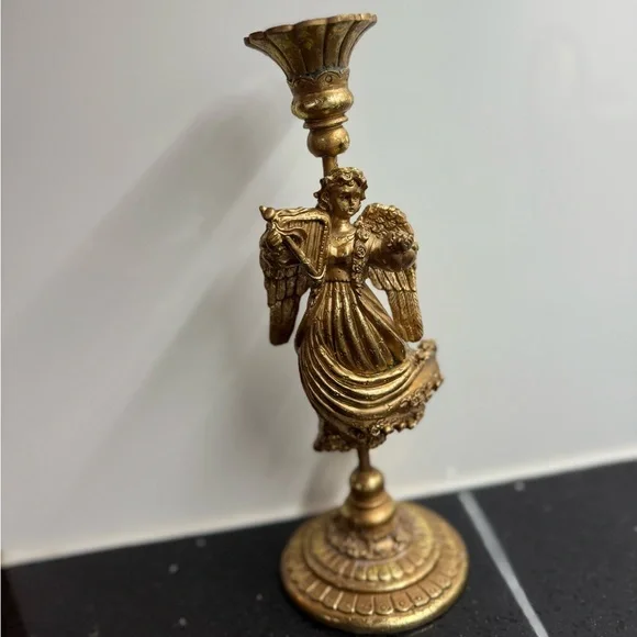 Vintage Inspired Baroque Angel‎ & Cherub Candlestick Holders Set Gilt Gold - Picture 4 of 17